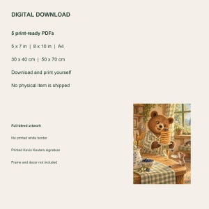 Pancake Bear Printable Wall Art, Kids Room Digital Download, 5 PDF Sizes Including 50x70 cm image 4