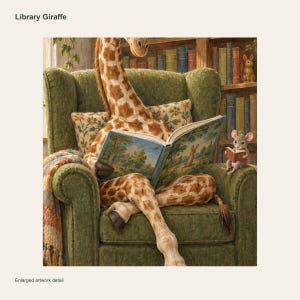 Library Giraffe Printable Wall Art, Kids Room Digital Download, 5 PDF Sizes Including 50x70 cm imagen 3