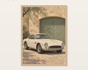 Vintage Car Art Print, Sage Green Wall Decor, Unframed Matte Poster, 12x16, 16x20 or 50x70 cm