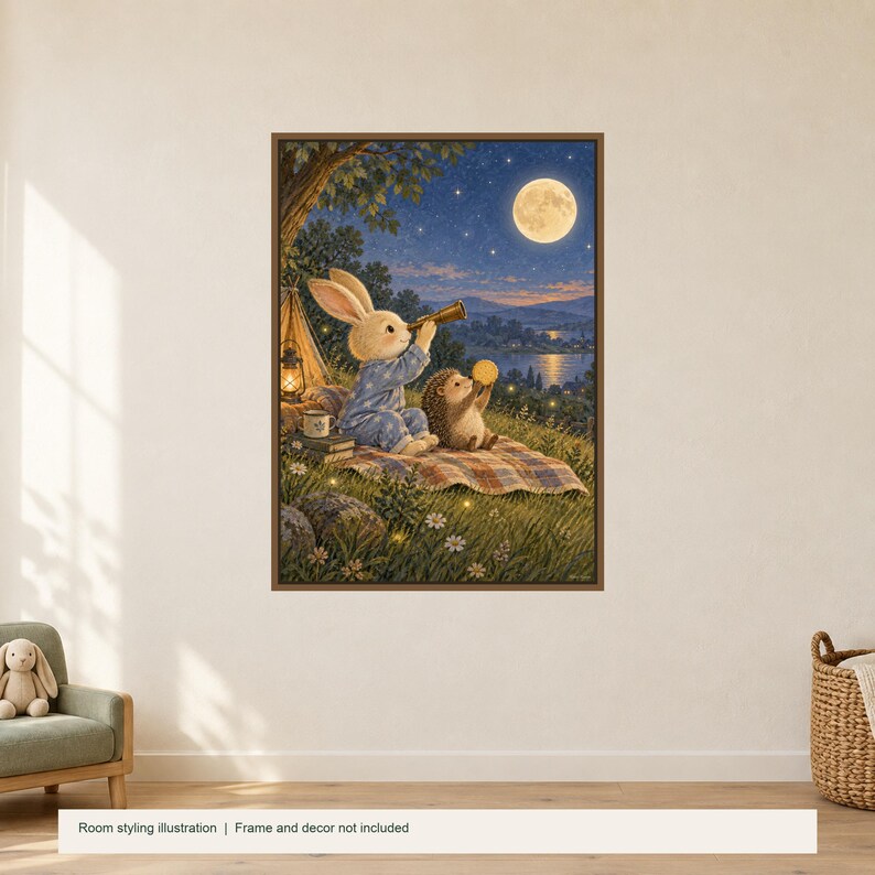 Stargazing Rabbit Printable Wall Art, Kids Room Digital Download, 5 PDF Sizes Including 50x70 cm 画像 2