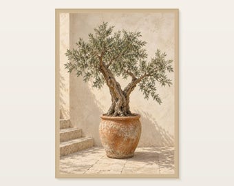 Olivenbaum-Kunstdruck, Wandbild mit Terrakotta-Topf, Mediterraner Digitaler Download