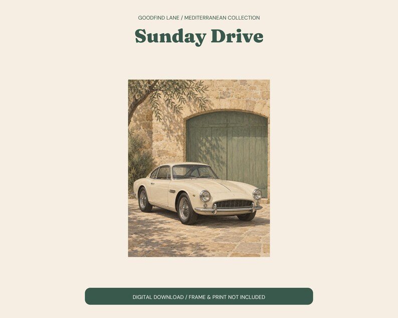 Vintage Car Print, Sage Green Garage Wall Art, Digital Download image 2