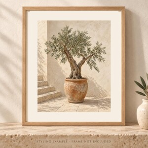 Olive Tree Print, Terracotta Pot Wall Art, Mediterranean Digital Download image 1