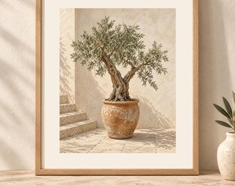 Olive Tree Print, Terracotta Pot Wall Art, Mediterranean Digital Download
