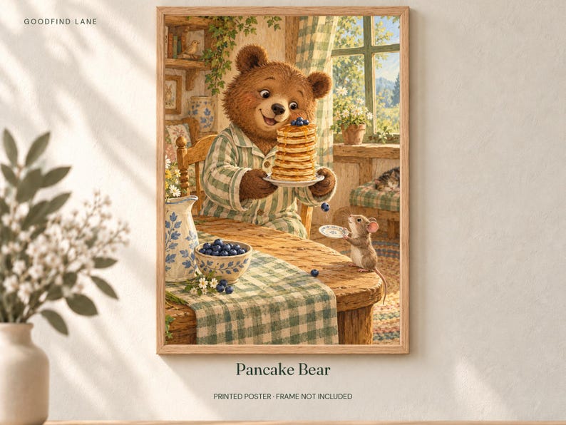 Pancake Bear Poster, Kids Animal Wall Art, 50x70 cm Unframed Matte Print imagen 1