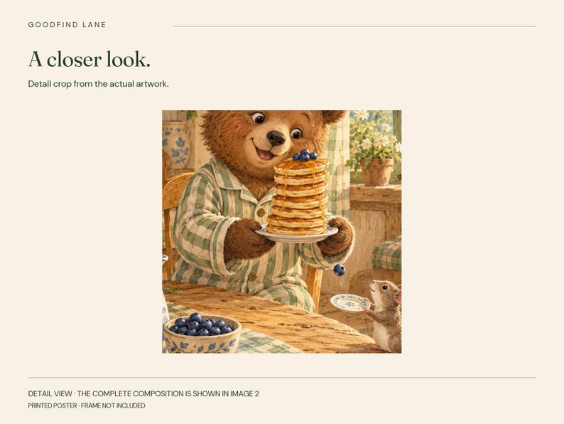 Pancake Bear Poster, Kids Animal Wall Art, 50x70 cm Unframed Matte Print imagen 6