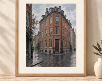 Red Brick Townhouse Print, Urban Architecture Wall Art, Digital Download