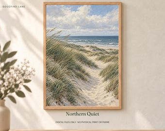 North Sea Dunes Print, Coastal Grass Landscape Wall Art, Digital Download