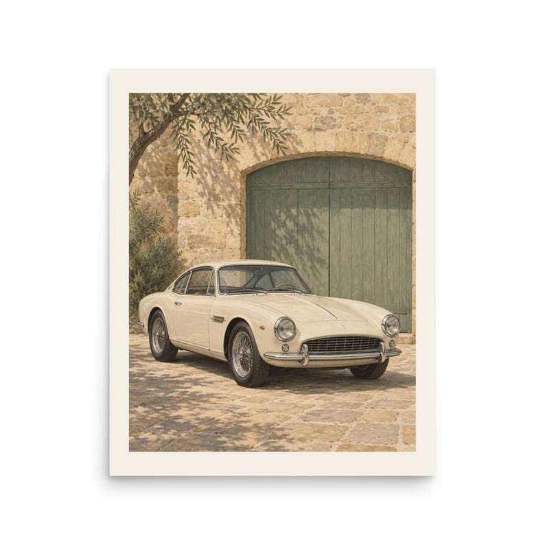 Vintage Car Art Print, Sage Green Wall Decor, Unframed Matte Poster, 12x16 or 16x20