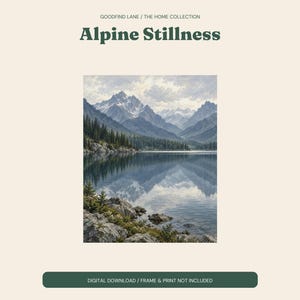 Mountain Lake Print, Blue Alpine Landscape Wall Art, Digital Download image 2