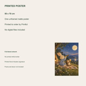 Stargazing Rabbit Poster, Kids Animal Wall Art, 50x70 cm Unframed Matte Print image 4