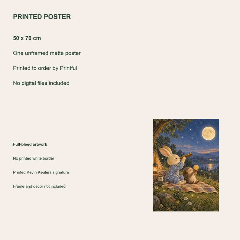 Stargazing Rabbit Poster, Kids Animal Wall Art, 50x70 cm Unframed Matte Print image 4