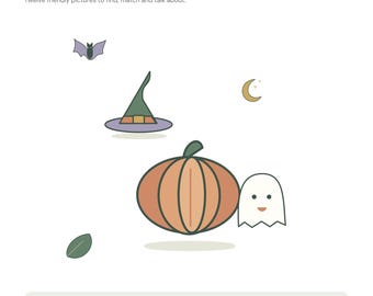 Halloween Picture Hunt PDF for Kids: 12 Cards, Indoor Game, Pumpkin Drawing and Certificate