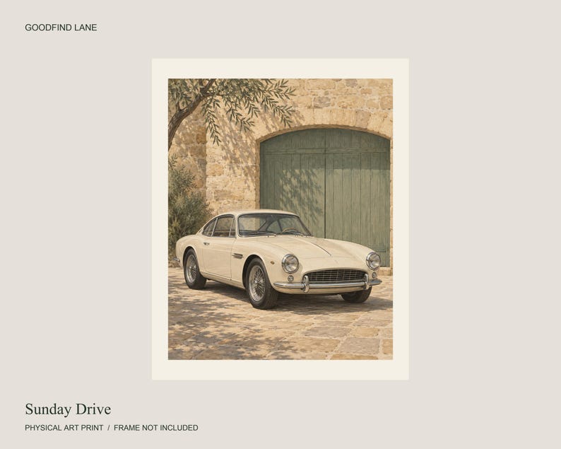 Vintage Car Art Print, Sage Green Wall Decor, Unframed Matte Poster, 12x16 or 16x20 image 4