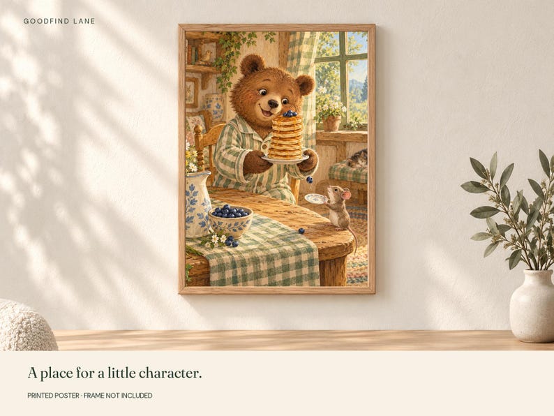 Pancake Bear Poster, Kids Animal Wall Art, 50x70 cm Unframed Matte Print imagen 3