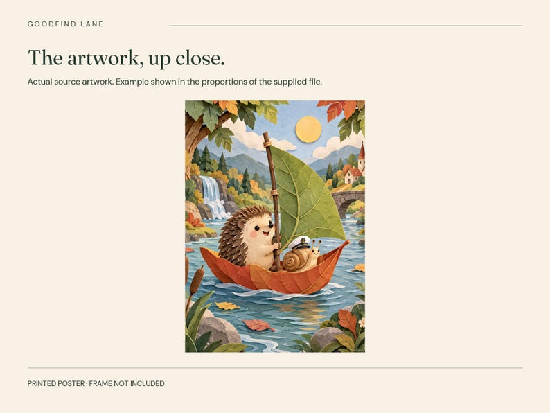 Hedgehog on an Adventure Poster, Kids Animal Wall Art, 50x70 cm Unframed Matte Print image 2