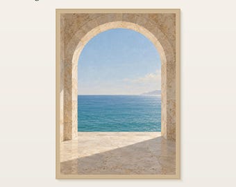 Mediterranean Arch Print, Coastal Sea View Wall Art, 30x40 or 50x70 cm Unframed Matte Poster