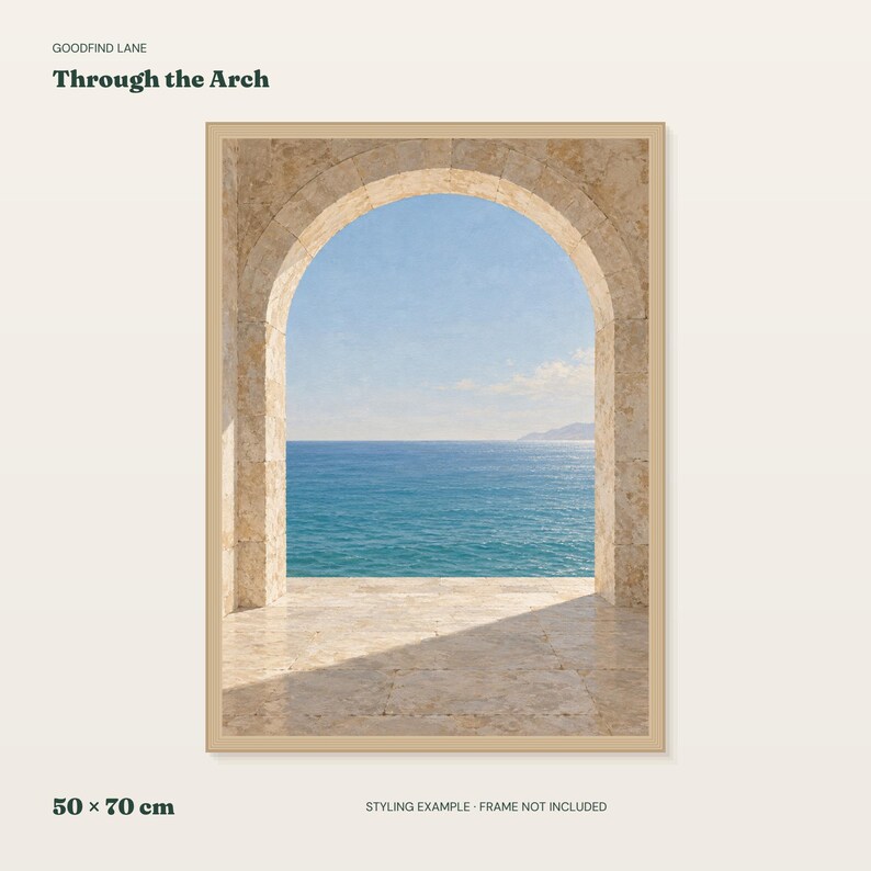 Mediterranean Arch Print, Coastal Sea View Wall Art, 30x40 or 50x70 cm Unframed Matte Poster Bild 1