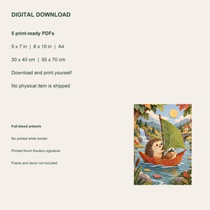 Hedgehog on an Adventure Printable Wall Art, Kids Room Digital Download, 5 PDF Sizes Including 50x70 cm image 4