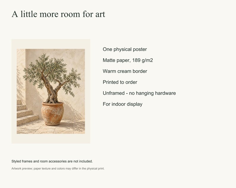 Olive Tree Art Print, Mediterranean Wall Decor, Unframed Matte Poster, 12x16 or 16x20 image 6