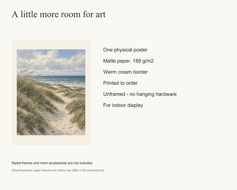 Coastal Dunes Art Print, Neutral Beach Wall Decor, Unframed Matte Poster, 12x16 or 16x20 Bild 6
