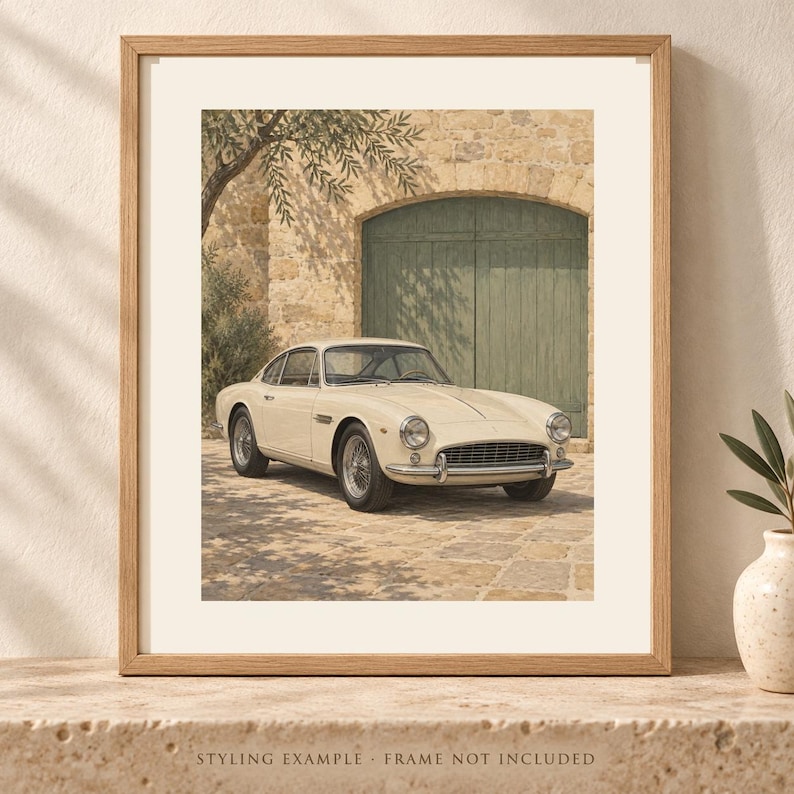Vintage Car Print, Sage Green Garage Wall Art, Digital Download image 1