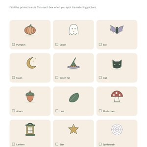 Halloween Picture Hunt PDF for Kids: 12 Cards, Indoor Game, Pumpkin Drawing and Certificate image 2