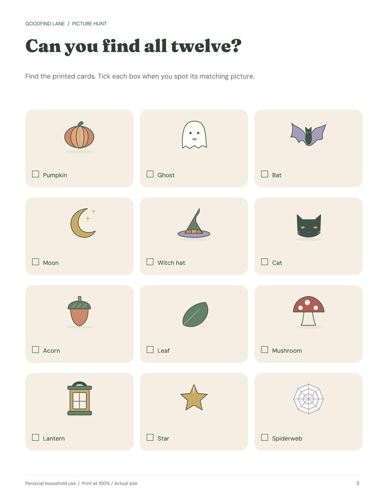 Halloween Picture Hunt PDF for Kids: 12 Cards, Indoor Game, Pumpkin Drawing and Certificate image 2
