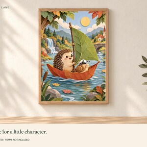 Hedgehog on an Adventure Poster, Kids Animal Wall Art, 50x70 cm Unframed Matte Print image 3