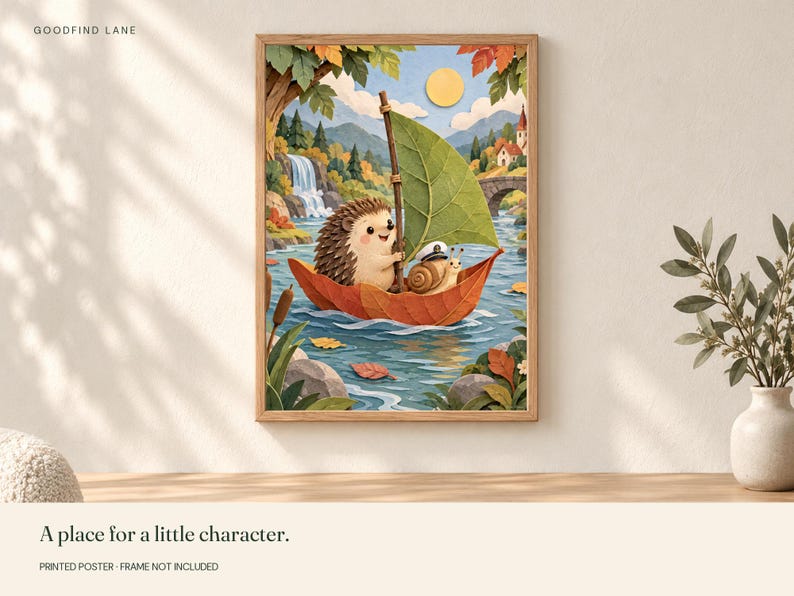 Hedgehog on an Adventure Poster, Kids Animal Wall Art, 50x70 cm Unframed Matte Print image 3