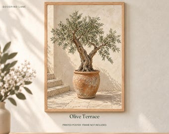 Olive Tree Art Print, Mediterranean Wall Decor, Unframed Matte Poster, 12x16, 16x20 or 50x70 cm