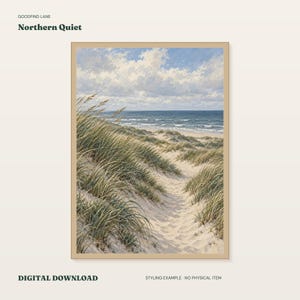 North Sea Dunes Print, Coastal Grass Landscape Wall Art, Digital Download image 1