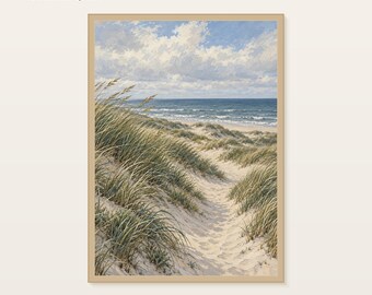 Kunstdruck „Nordseedünen“, Wandbild mit Küstengraslandschaft, digitaler Download