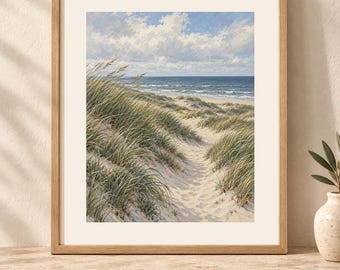 North Sea Dunes Print, Coastal Grass Landscape Wall Art, Digital Download