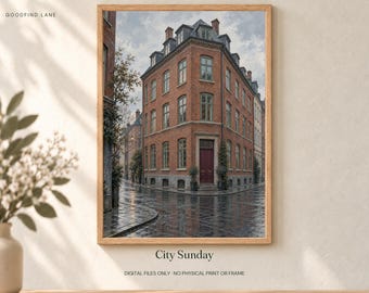 Red Brick Townhouse Print, Urban Architecture Wall Art, Digital Download