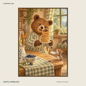 Pancake Bear Printable Wall Art, Kids Room Digital Download, 5 PDF Sizes Including 50x70 cm image 1