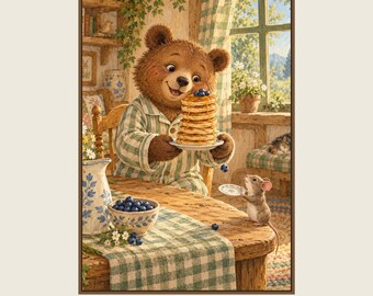 Pancake Bear Printable Wall Art, Kids Room Digital Download, 5 PDF Sizes Including 50x70 cm