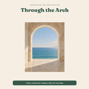 Mediterranean Arch Print, Coastal Sea View Wall Art, Digital Download image 2