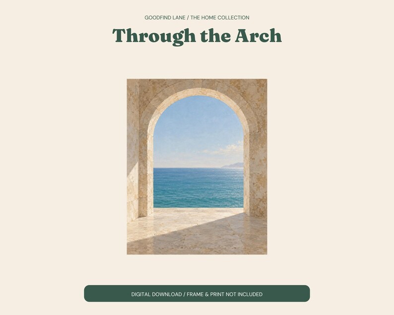 Mediterranean Arch Print, Coastal Sea View Wall Art, Digital Download image 2