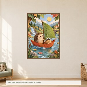 Hedgehog on an Adventure Printable Wall Art, Kids Room Digital Download, 5 PDF Sizes Including 50x70 cm image 2