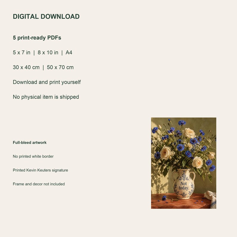Not Today Printable Wall Art, Retro Digital Download, 5 PDF Sizes Including 50x70 cm zdjęcie 4