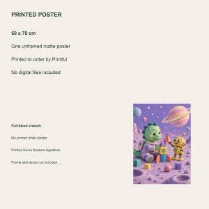 Dinosaur Builds on the Moon Poster, Kids Animal Wall Art, 50x70 cm Unframed Matte Print zdjęcie 4
