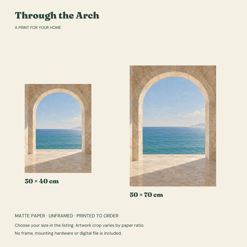 Mediterranean Arch Print, Coastal Sea View Wall Art, 30x40 or 50x70 cm Unframed Matte Poster Bild 2