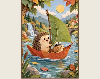 Hedgehog on an Adventure Poster, Kids Animal Wall Art, 50x70 cm Unframed Matte Print