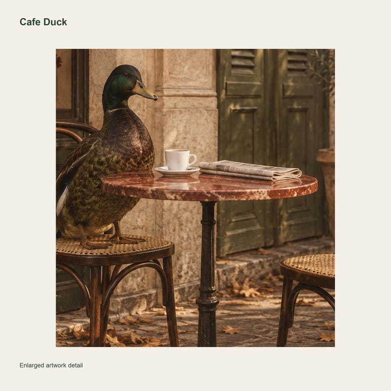 Cafe Duck Poster, Retro Wall Art, 50x70 cm Unframed Matte Print image 3