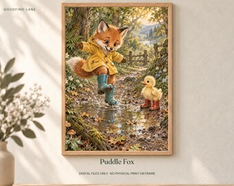 Puddle Fox Printable Wall Art, Kids Room Digital Download, 5 PDF Sizes Including 50x70 cm