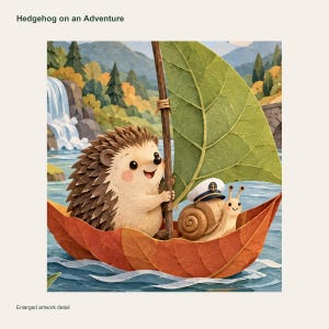 Hedgehog on an Adventure Printable Wall Art, Kids Room Digital Download, 5 PDF Sizes Including 50x70 cm image 3
