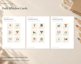 Routine Cards for Kids, Morning and Evening Visual Schedule, 18 Picture Cards and 6 Fillable Cards, Printable PDF