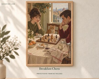Breakfast Chess Poster, Retro Wall Art, 50x70 cm Unframed Matte Print
