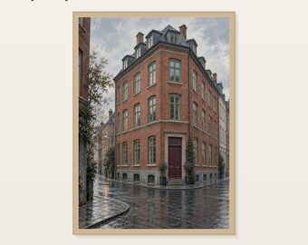 Red Brick Townhouse Print, Urban Architecture Wall Art, 30x40 or 50x70 cm Unframed Matte Poster